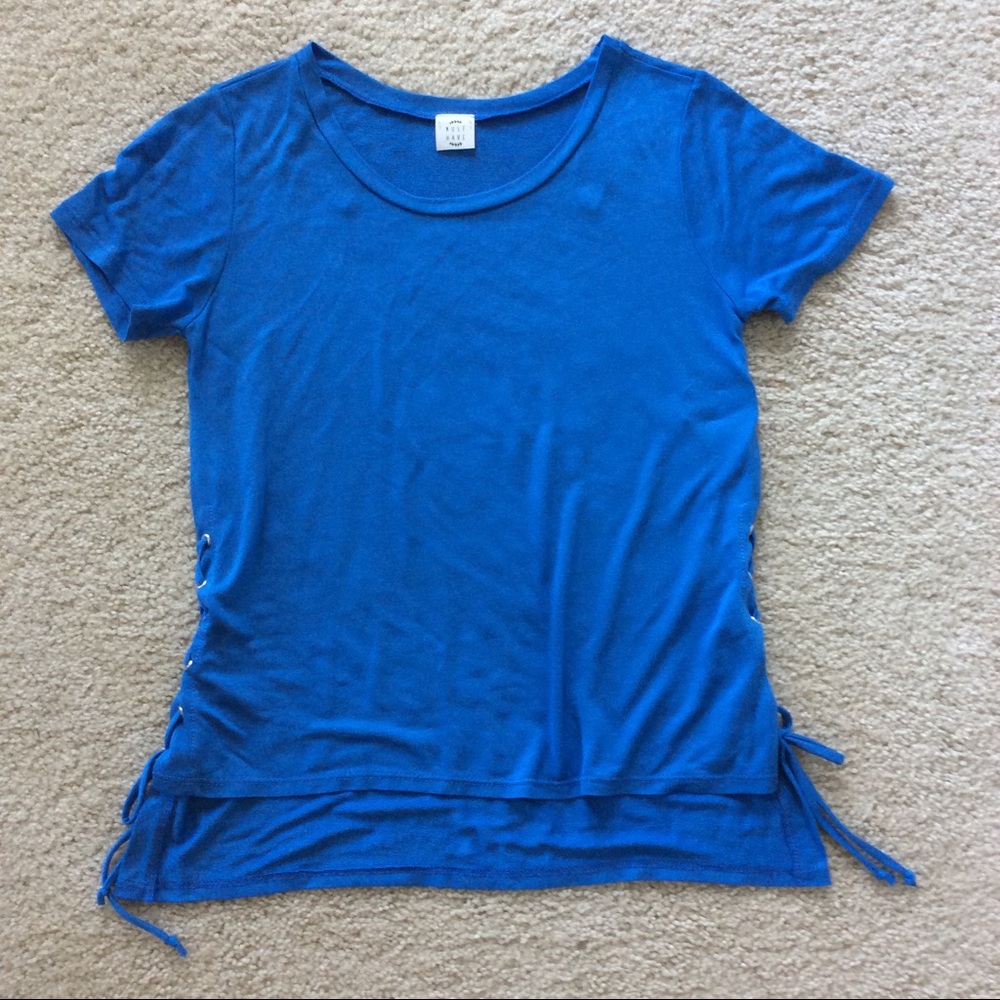Blue, Short Sleeve Side Tie Detail Top - Picture 5 of 6